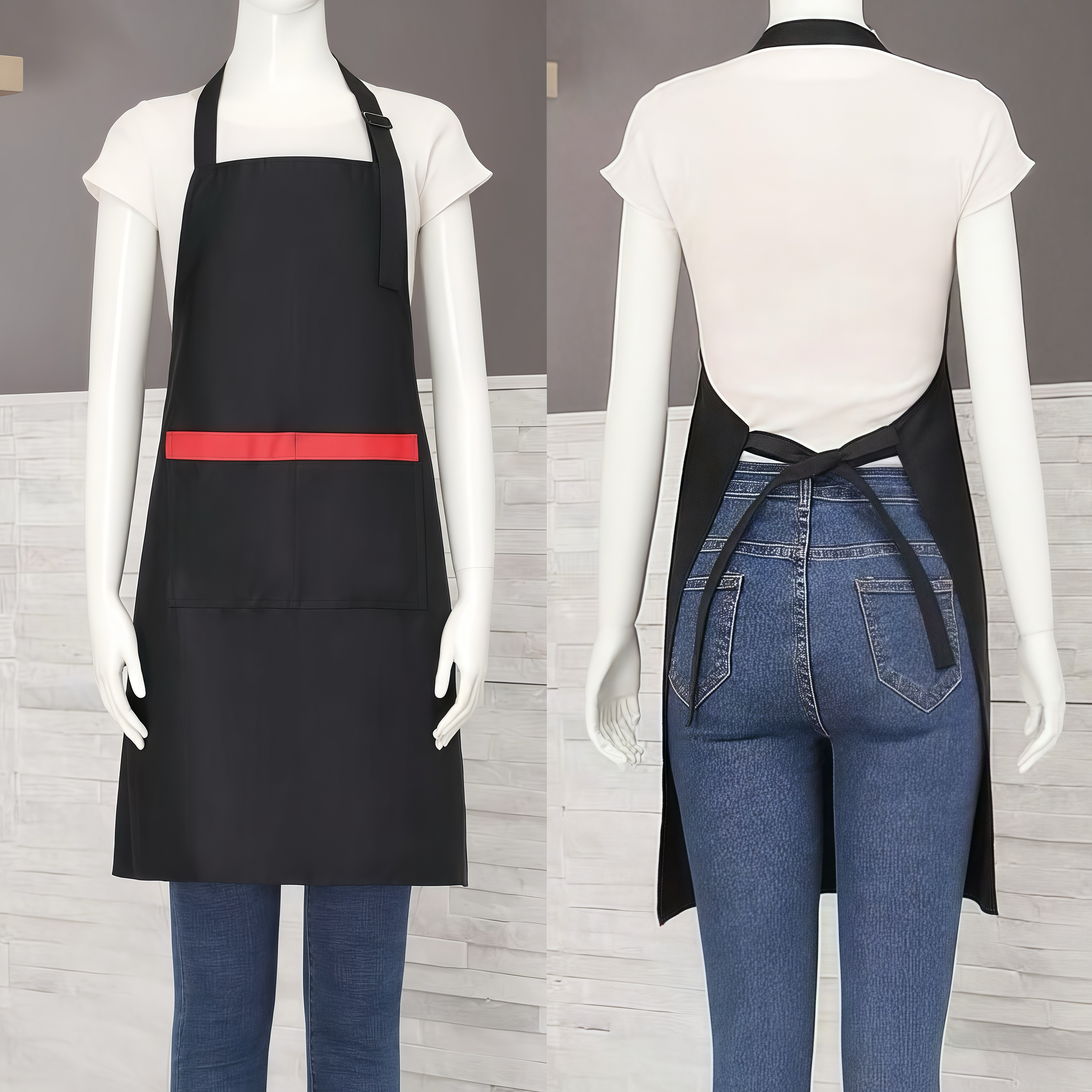 8 oz.  two-tone Kitchen aprons w/ 2 pockets