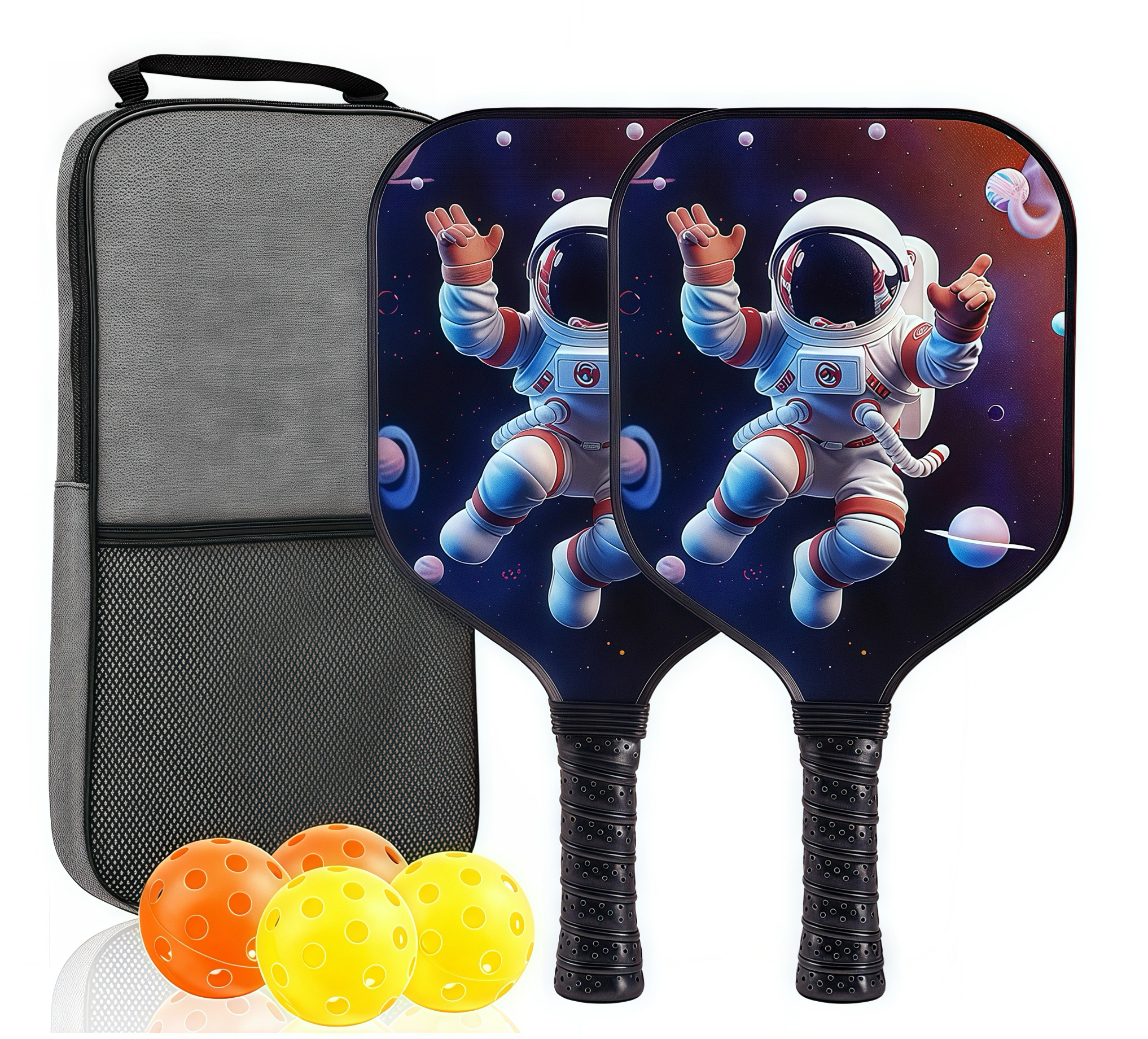 Youth Fiberglass Pickleball Set of 2, Pickleball Set with 2 Rackets, Mesh Bag & 4 Ball