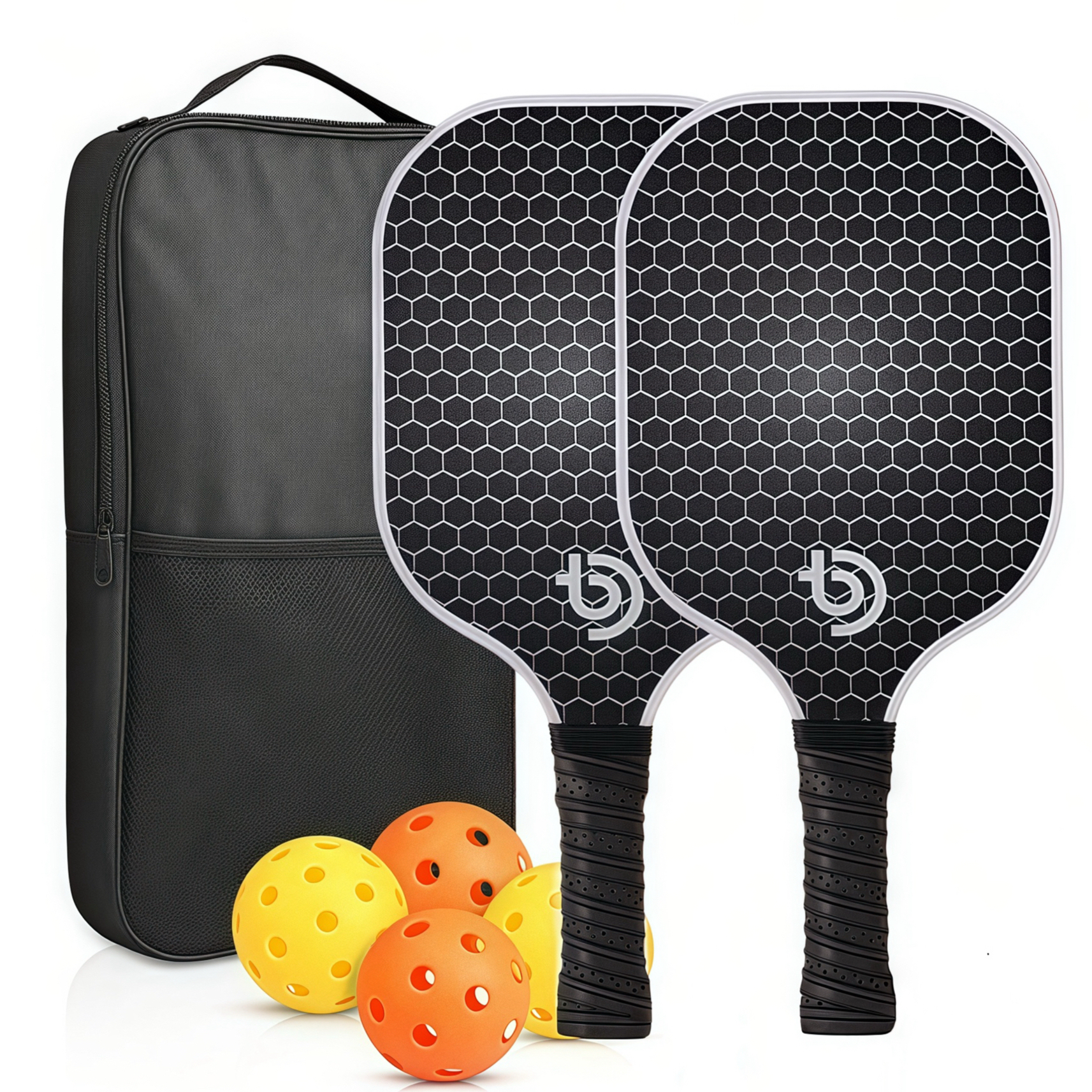 Carbon Fiber Pickball Set, Pickleball Set with 2 Pickleball Rackets, Mesh Bag and 4 Ball, Pickleball Paddles Set ​for Men Women
