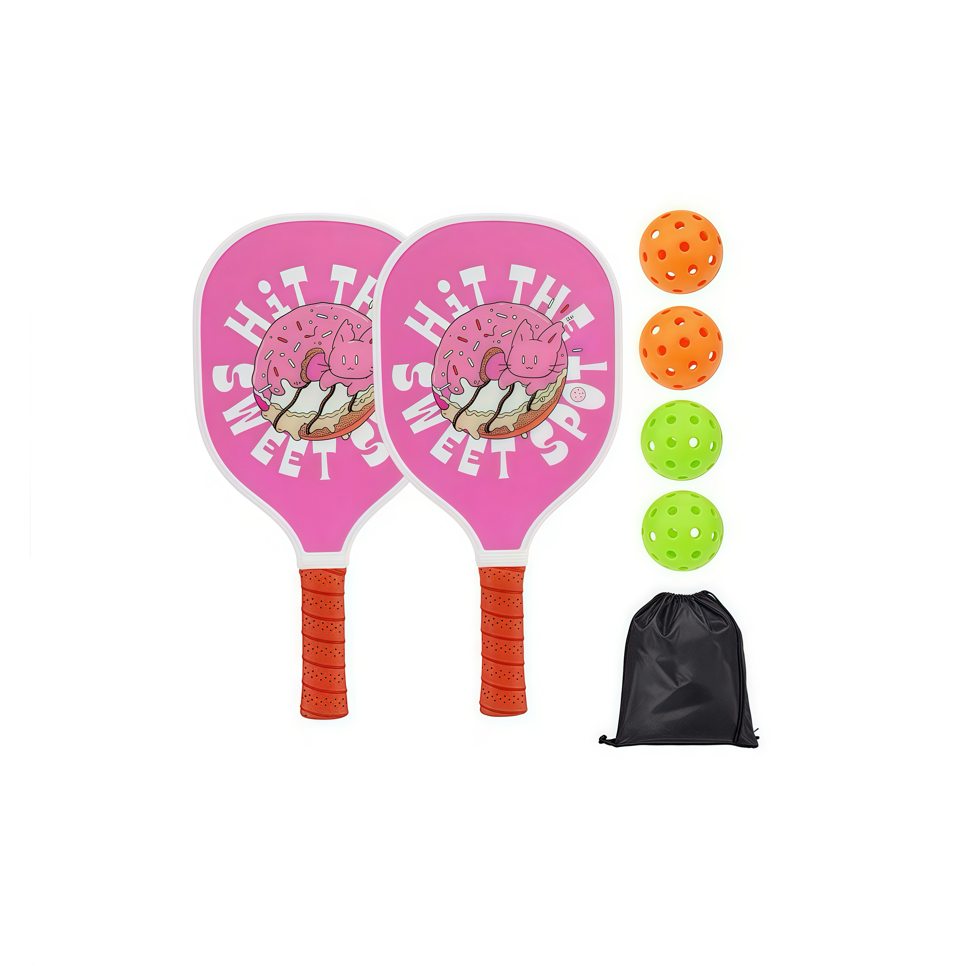 Wooden Fiber Pickball Set of 2, Pickleball Set with 2 Pickleball Rackets, Drawstring bag and 4 Ball, Pickleball Paddles Set ​for Men Women