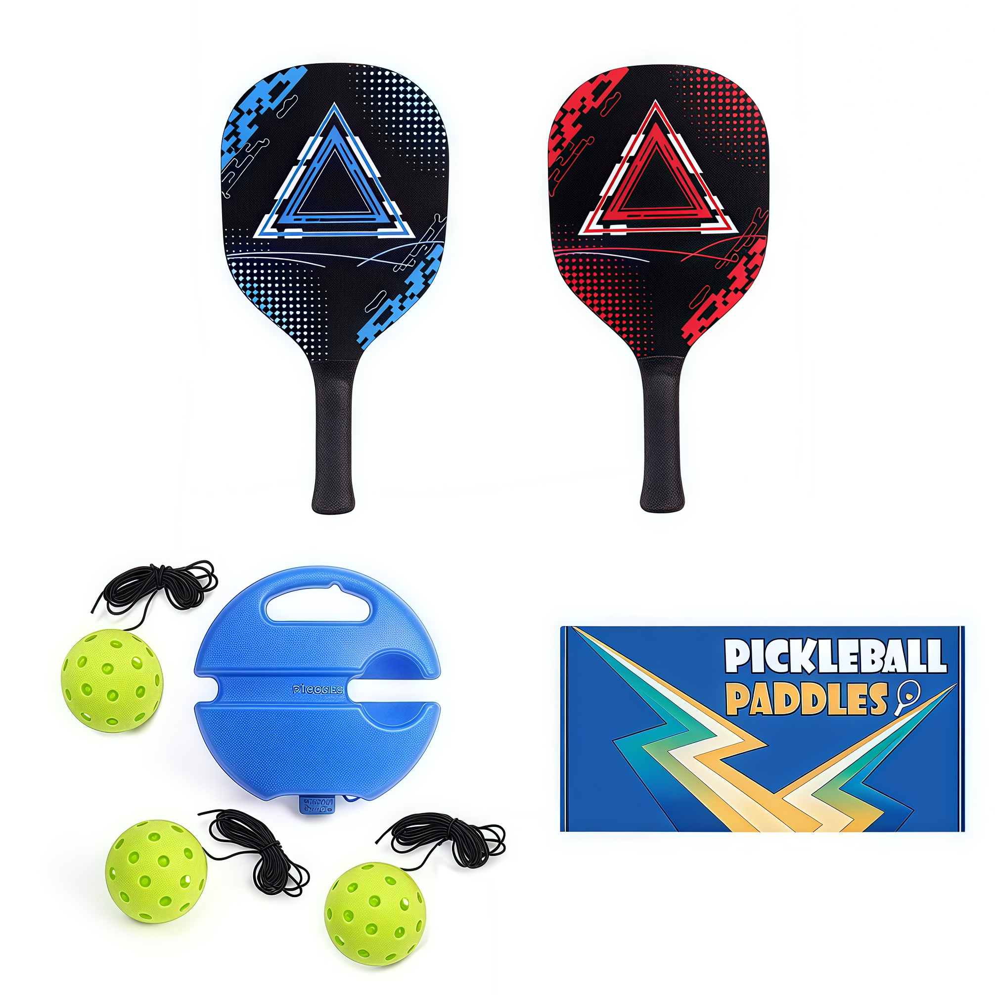 Pickleball Paddle Set with Pickleball Rebound Trainer, 3 Balls & Elastic Rope for Beginners