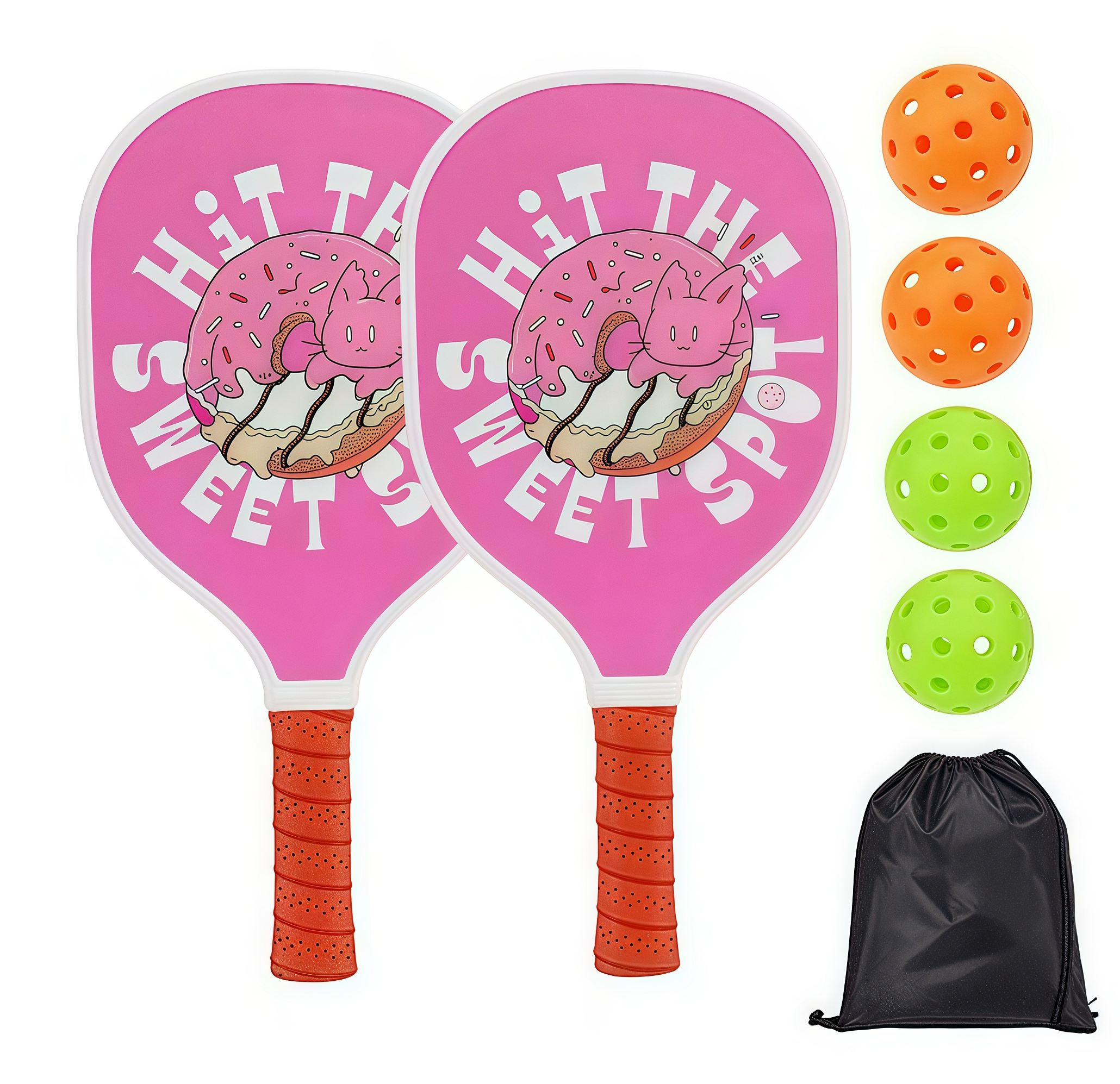 Wooden Fiber Pickball Set of 2, Pickleball Set with 2 Pickleball Rackets, Drawstring bag and 4 Ball, Pickleball Paddles Set ​for Men Women
