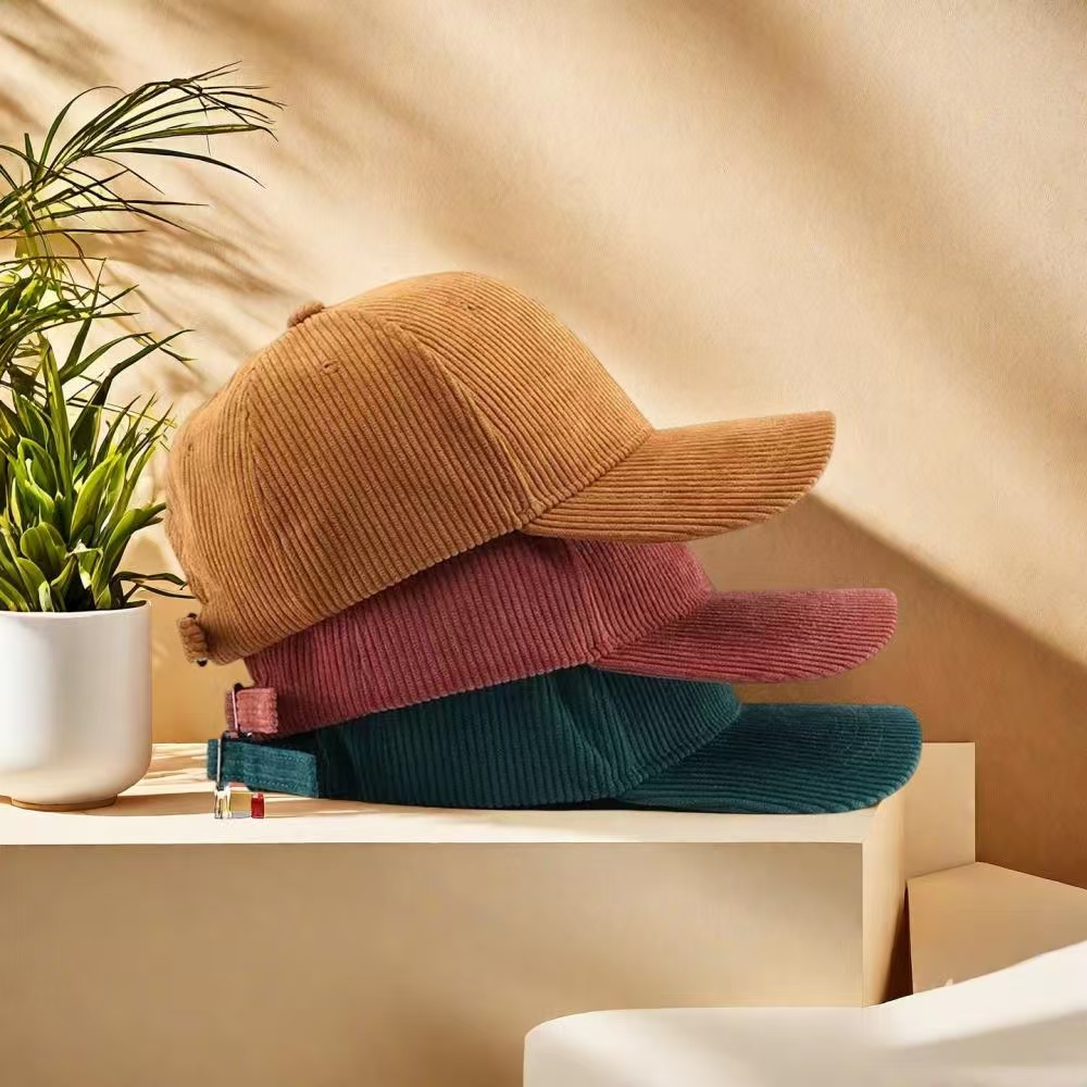 Vintage Corduroy 5-Panel Snapback Cap with Halfmoon Buckram