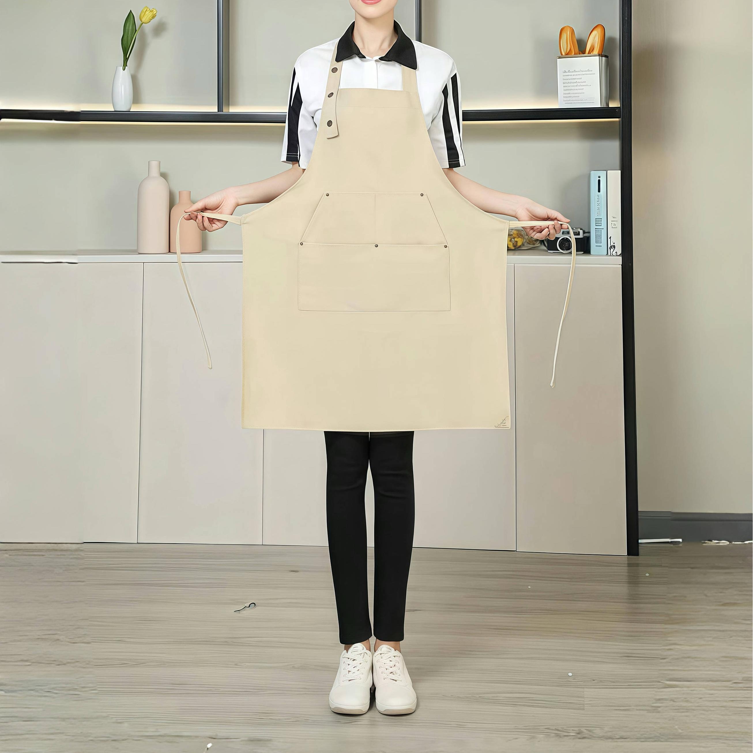 13 oz. Thick Canvas Kitchen Apron w/ Buttons & 4 pockets