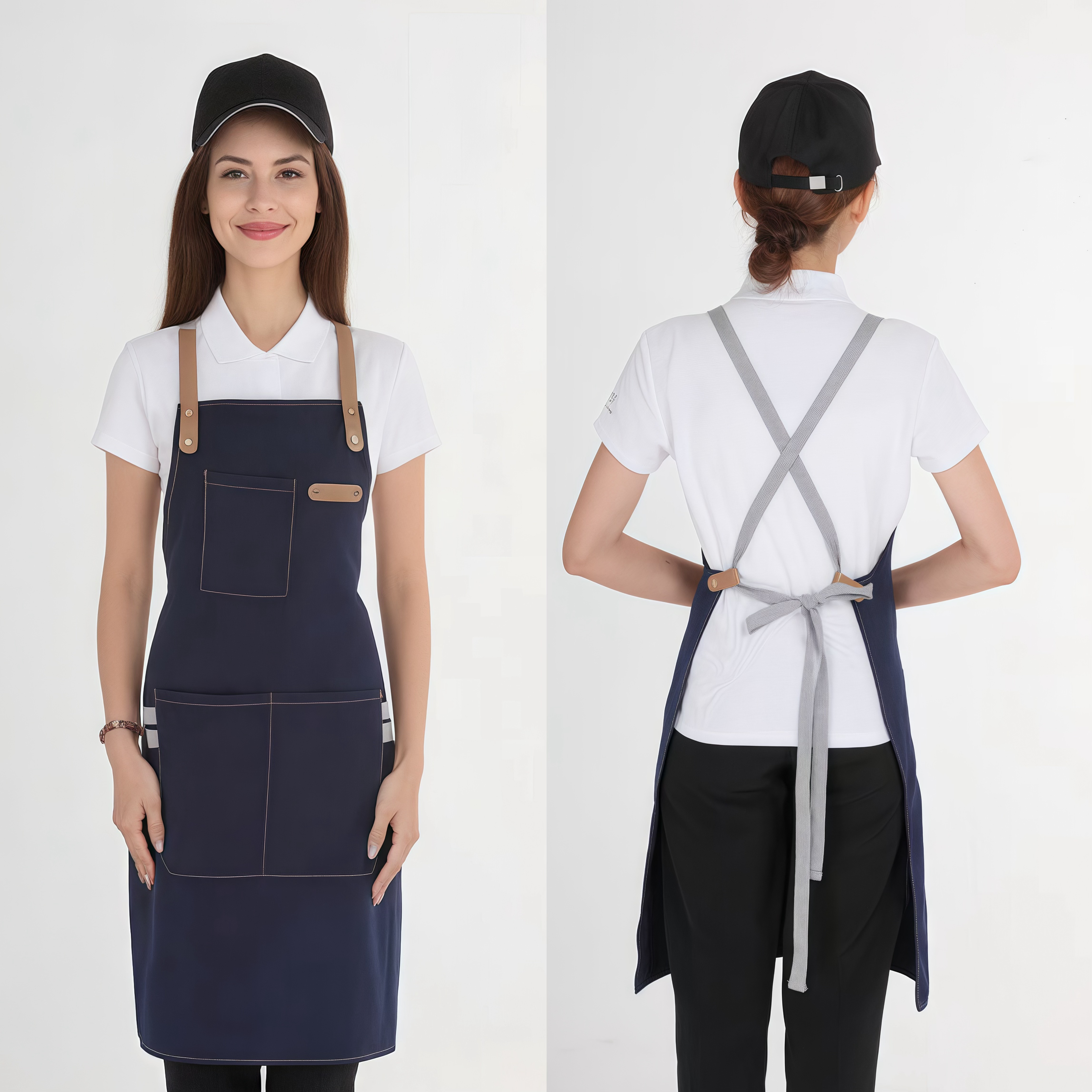 14 oz. Thick Canvas Kitchen Apron w/ Crossback Strap Design & 2 Pockets