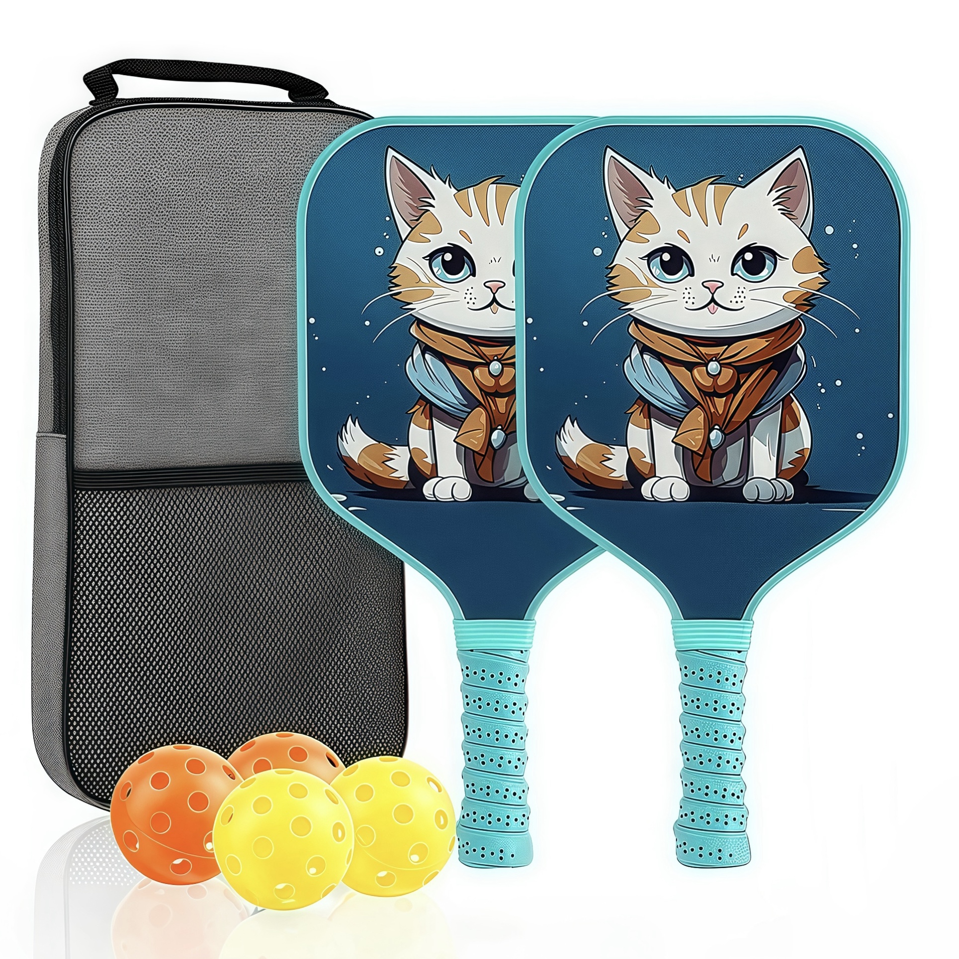 Youth Carbon Fiber Pickleball Set of 2, Pickleball Set with 2 Rackets, Mesh Bag & 4 Ball