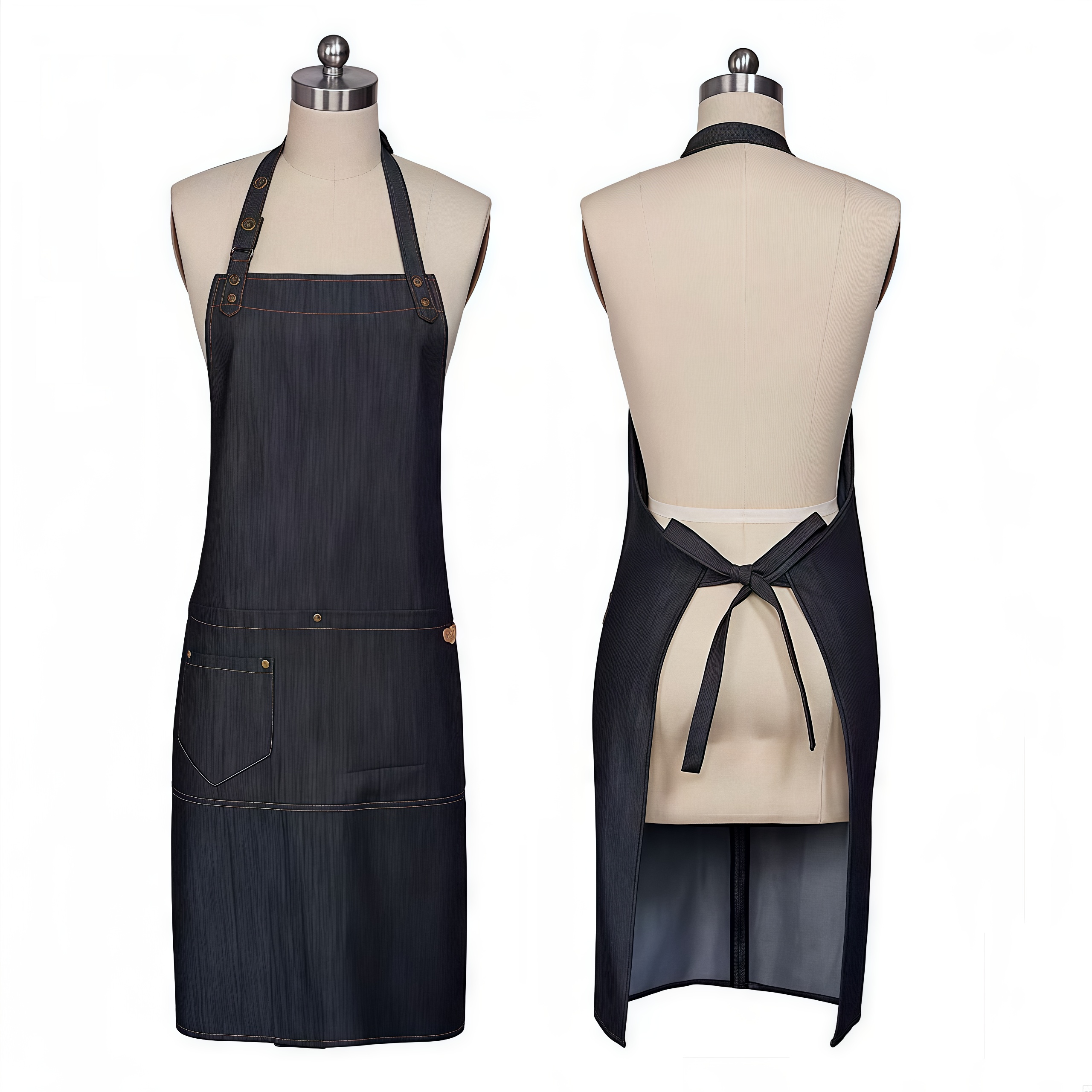 12 oz. Poly Denim Kitchen Aprons w/ Adjustable straps & 2 Pockets